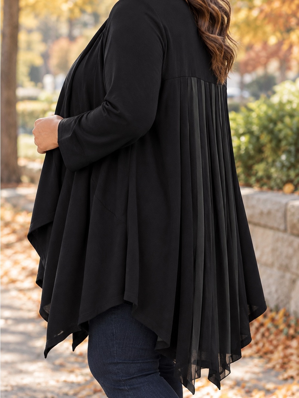 Michel Studio Black Pleated-Back Draped Cardigan